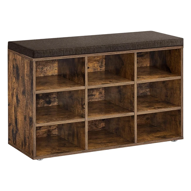VASAGLE Banc à Chaussures Meuble d'Entrée Rangement Assise Rembourrée 9 Compartiments Capacité de Charge 136 kg Marron Rustique LHS009B01
