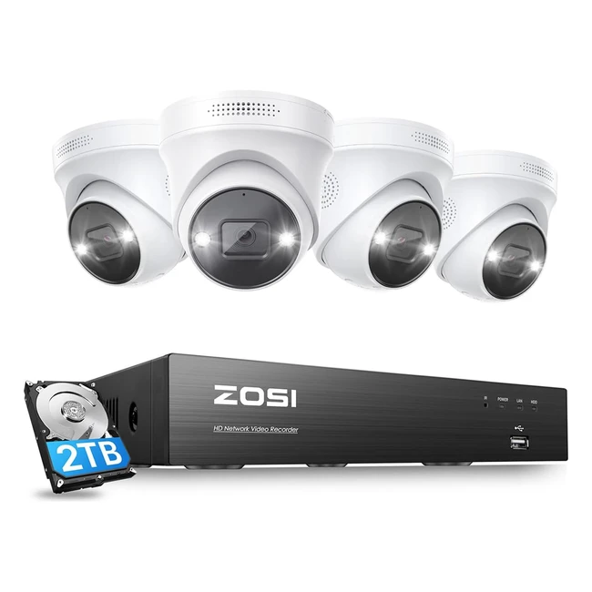 ZOSI Kit Videosorveglianza 4K POE 8CH 2TB NVR 4x 8MP Telecamera Bidirezionale
