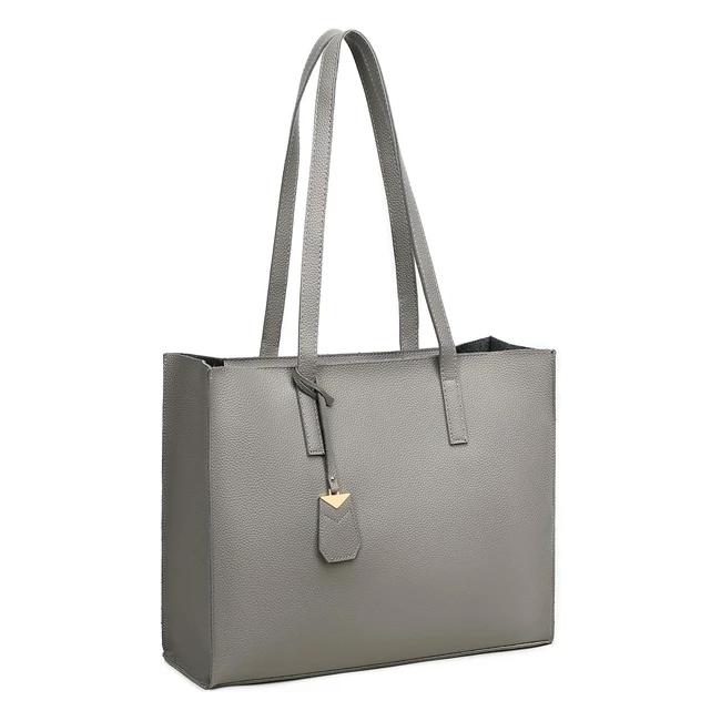 Morglove Faux Leather Tote Bags Zipper Large Capacity - Grey