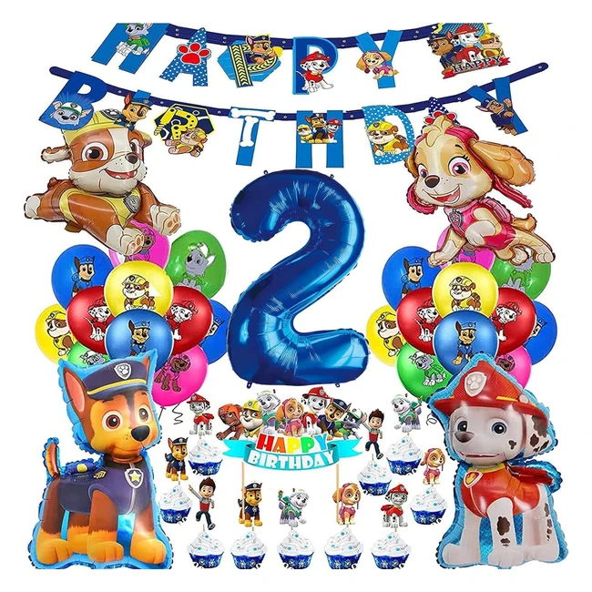 Décoration anniversaire Pat Patrouille - Ballons, bannière, cupcakes - 2 ans