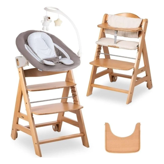 Seggiolone Hauck Beta Plus Newborn Deluxe Legno Evolutivo Sdraietta Dondolo Neonati Beige