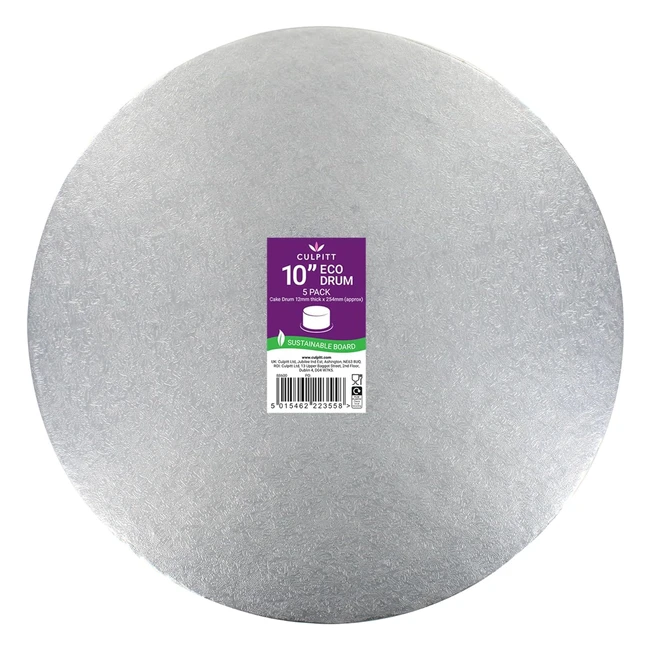 Culpitt Eco Cake Board 10 5 Pack - Silver Fern Round 10 Inch 254mm - Strong 12mm