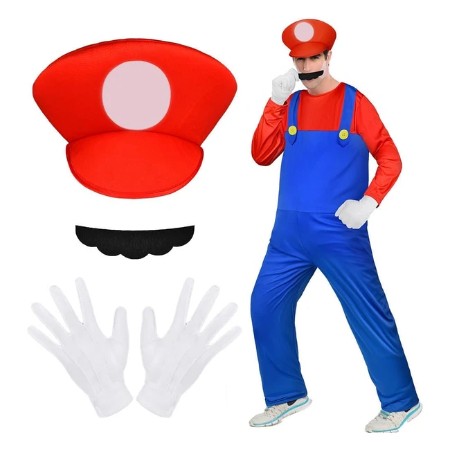 Disfraz Mario y Luigi Bros 4pcs Set Accesorios Luigi Classic - Ref. 123456 - Guantes Bigote Gorra - Verde