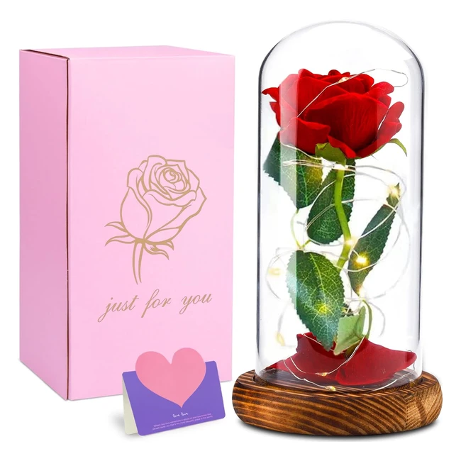 Rose ternelle Sous Cloche Lumineuse LED - Cadeau Romantique Fte des Mres S