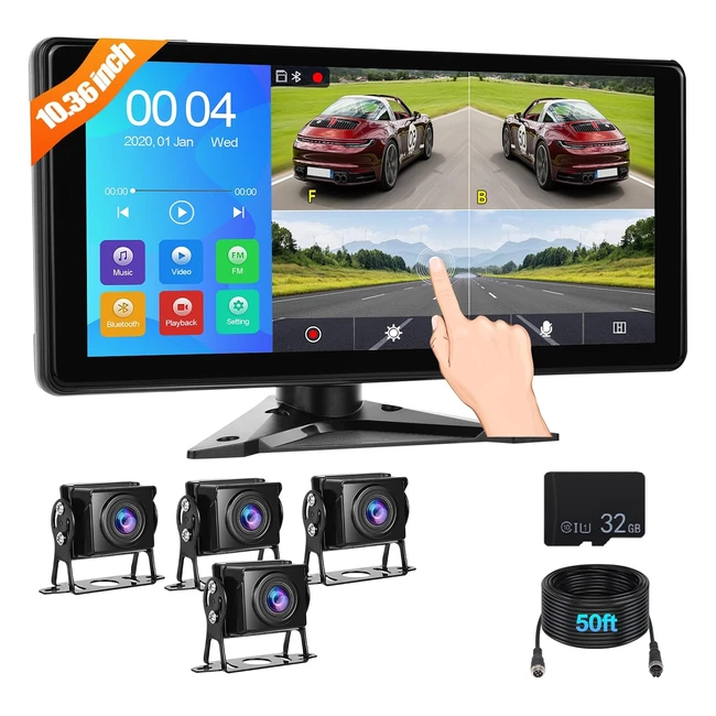 Kit Cámara Marcha Atrás Camecho 1036 Monitor Parking Backup DVR 4 Divisiones Cámaras Visión Nocturna Autobuses Camiones RV Caravanas