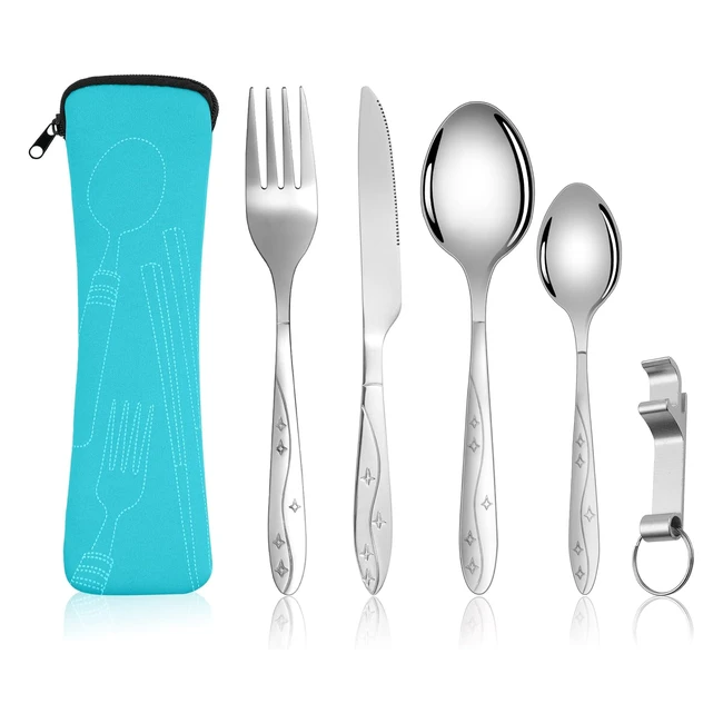 Juego Cubiertos Acero Inoxidable - Vicloon 6pcs - Camping Viajes - Azulflor