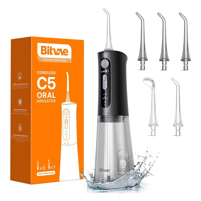Cordless Water Flosser Bitvae C5 - 3 Modes 5 Intensities - 6 Jet Tips - USB Rech