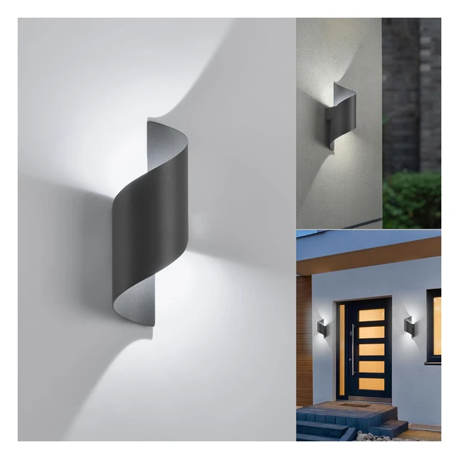 Applique Murale LED Intérieur/Extérieur 10W 6000K Blanc Froid - Lampe Moderne Up Down - Étanche IP65 - Spirale Métal