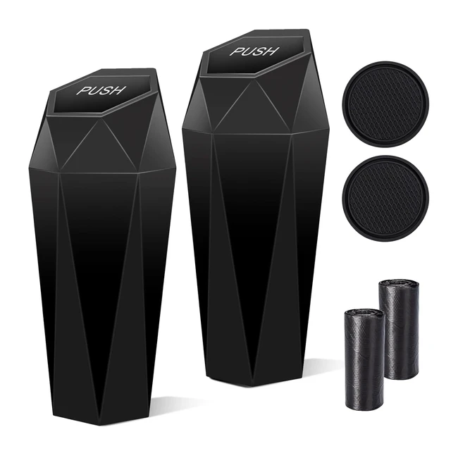 Tecfino Car Trash Can 2 Pack Diamond Design | Portable Mini Bin for Cup Holder & Door | Waterproof & Durable