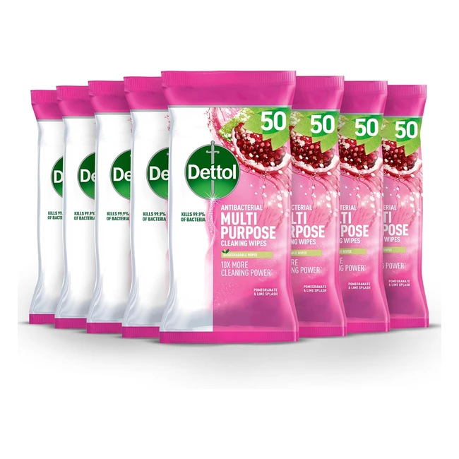 Dettol Biodegradable Multi Surface Cleaning Wipes - Pomegranate - Pack of 8 - 40