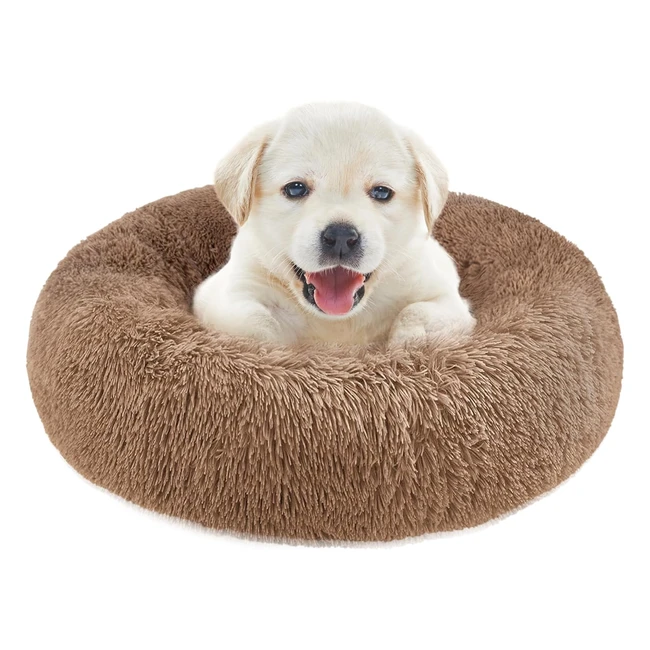 Whome Donut Dog Bed - Round Warm Cuddler Pet Bed - Anti-Anxiety Puppy Bed - Machine Washable - 60cm - Brown