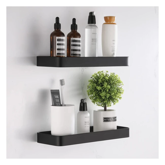 Mensola Doccia Bagno Autoadesiva con Alluminio e Vetro Smerigliato 30cm Nero