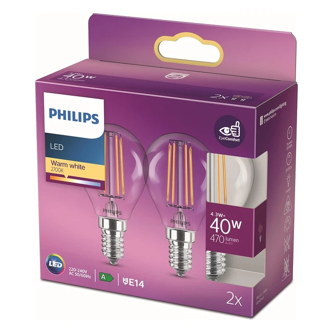 Philips Ampoule LED sphérique E14 40W blanc chaud lot de 2
