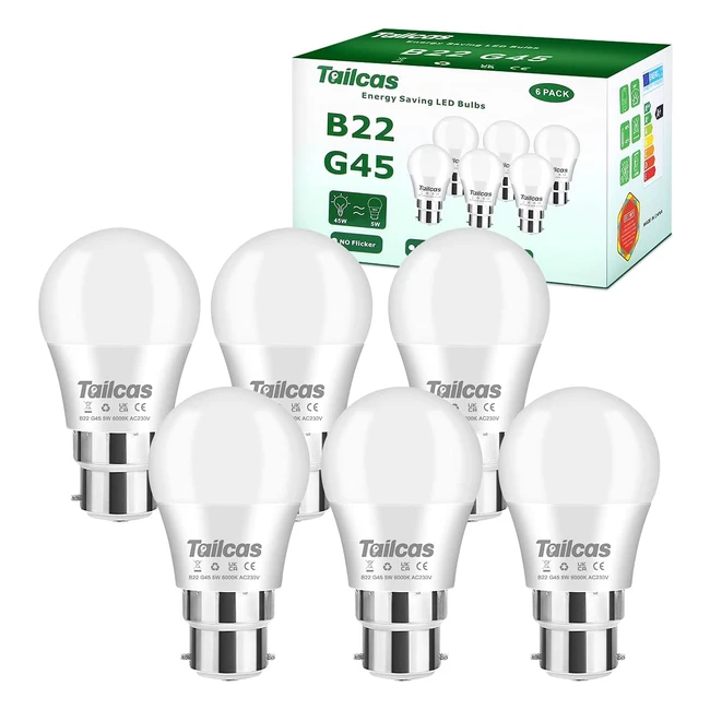Tailcas Bayonet LED Bulb 5W 6000K Cool White B22 G45 Non-Dimmable 6-Pack