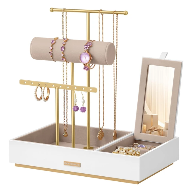 Songmics Jewellery Stand JJS022W01 - Metal Earring Organizer with Mirror  Brace