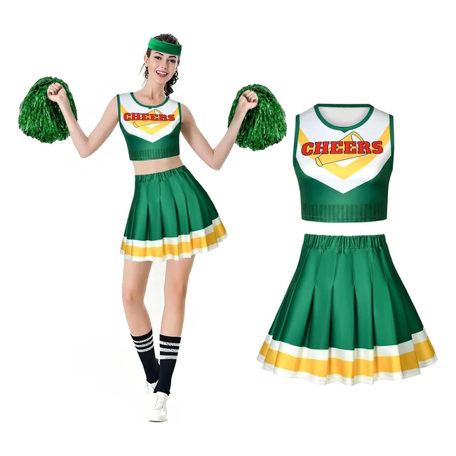 Déguisement Pompom Girl Costume Femme Adulte AOMIG - Set Gilet Jupe Bandeau Pompons - Halloween Carnaval Mascarade