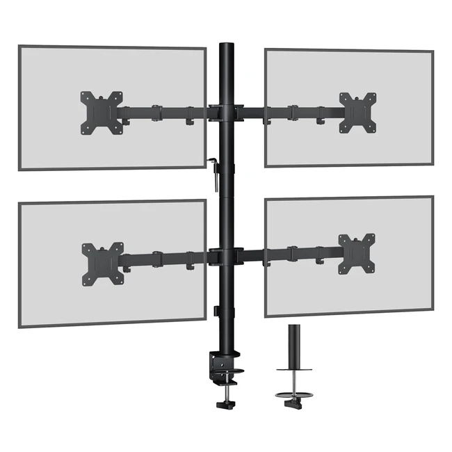 Bontec Quad Four Arm Desk Mount - Ergonomic LCD Computer Monitor Bracket Stand - Tilt Swivel Rotation 1327 Screen TV