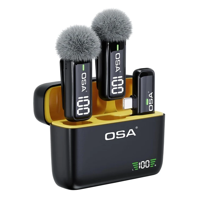 OSA Lavalier Microphone Set of 2 with 36hrs Charging Case & Transmitter - Professional USB C Phone Recording
