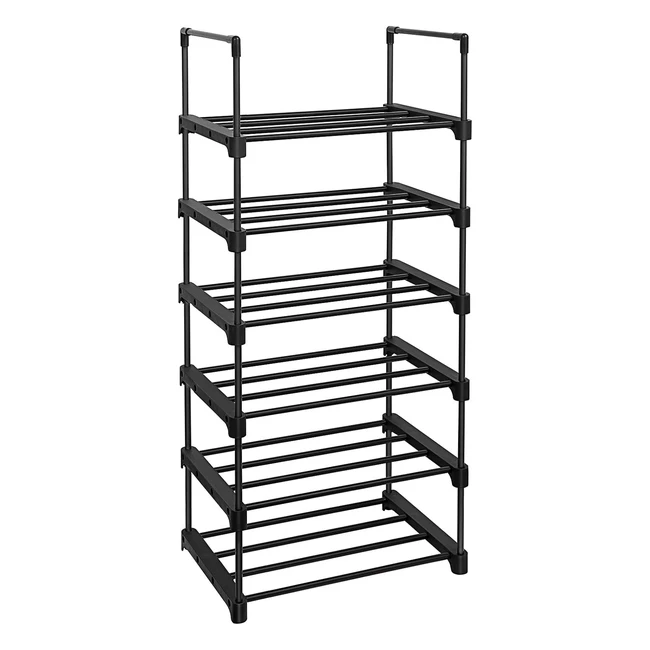 Songmics 6 Ebenen Schuhschrank Metall Schuhregal Schuhaufbewahrung Schuhorganizer für 1215 Paare Schuhe stapelbar für Flur Wohnzimmer Schlafzimmer 30 x 45 x 106 cm Schwarz LSA23BK
