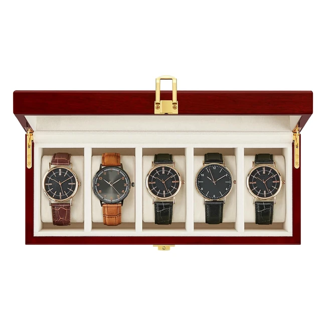 Songmics Watch Box with Large Glass Lid and Velvet Lining - Cherry Red JOW05C