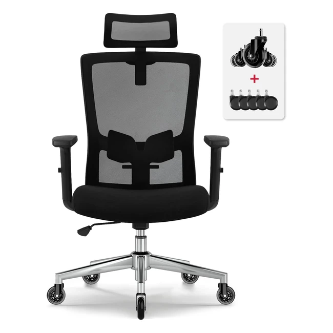 Ergonomischer Bürostuhl mit verstellbarer Lendenwirbelstütze und Kopfstütze - Airchros 150 kg Schreibtischstuhl