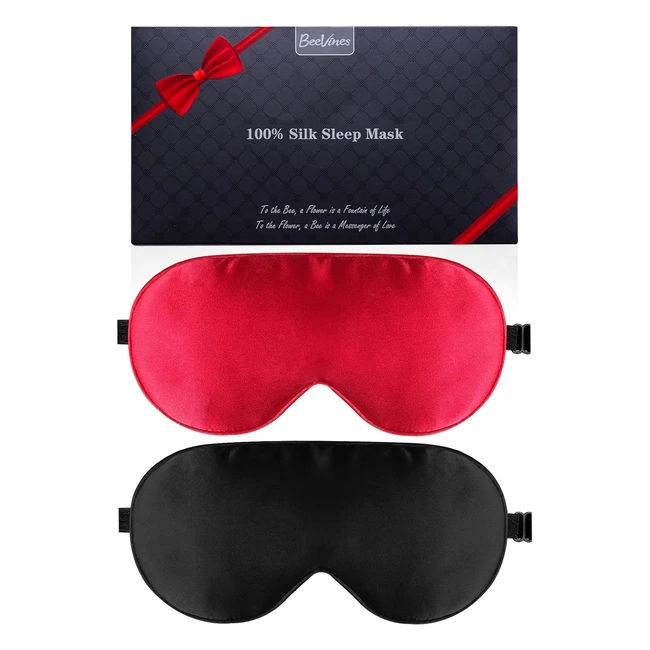 Beevines Silk Sleep Mask 2 Pack  Real Mulberry Silk Eye Mask  Adjustable Strap