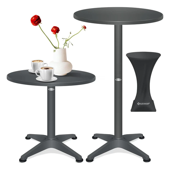 Kesser Stehtisch Bistrotisch 80cm | Pulverbeschichtete Edelstahlplatte | Hhenverstellbare Fe | Outdoor Partytisch