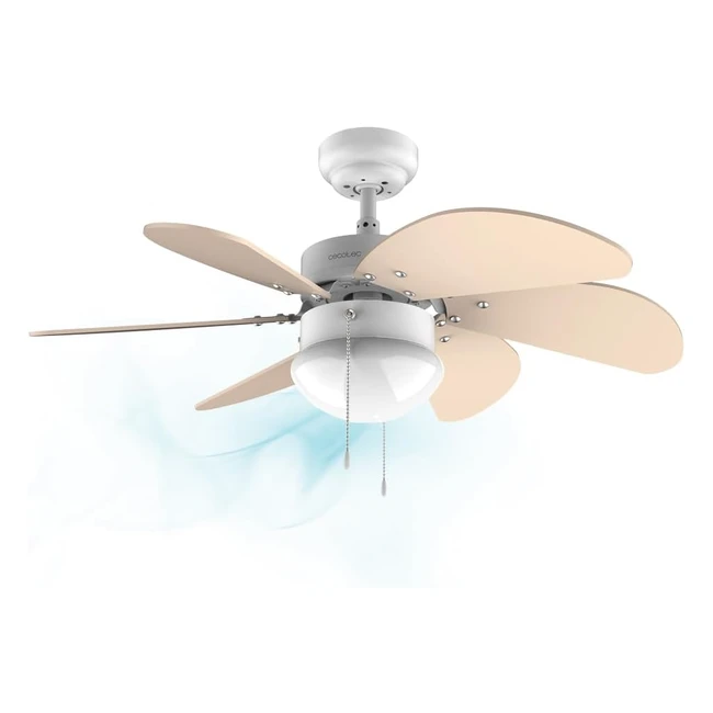 Cecotec EnergySilence 3600 Vision Sunlight Deckenventilator 50 W Ø 92 cm Lampe 3 Geschwindigkeiten 6 umkehrbare Klingen Sommer/Winter-Funktion Zugkette Weiß/Gelb