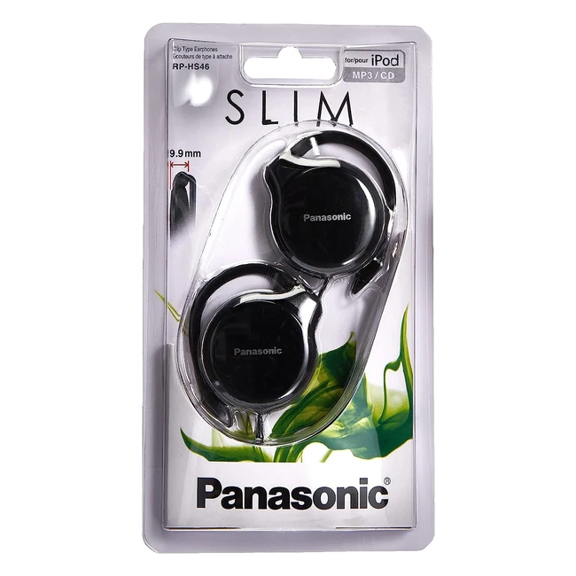 Panasonic RPHS46EK Slim Clip-On Earphone Black - Ultra Slim Housing, Powerful Sound, Secure Fit
