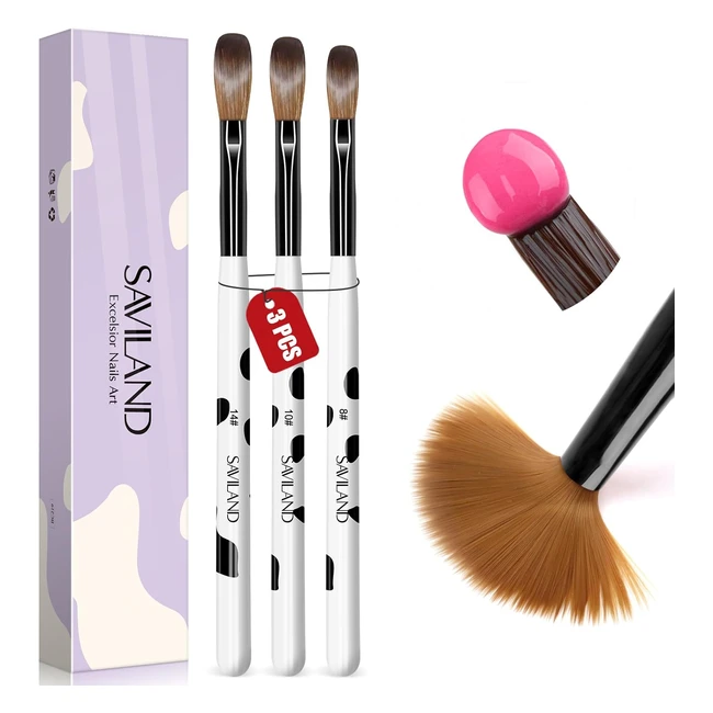 Saviland Acrylic Nail Brush Set 3pcs - Professional Kolinsky Brush Kit Size 8101