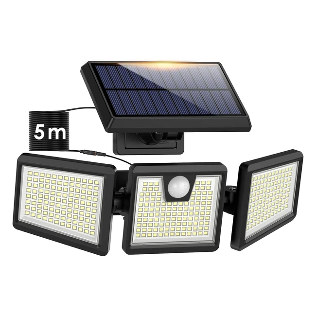 Foco Solar Exterior 341 LED 3500lm con Sensor de Movimiento IP65 - Iluminación Brillante para Jardín y Garaje
