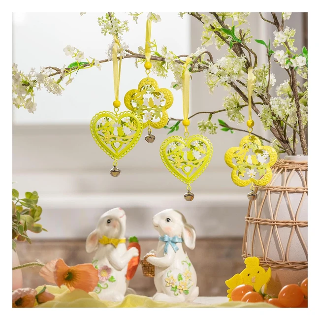 Valery Madelyn 4pcs Easter Decorations Spring Decor Metal Hanging Tree Ornaments