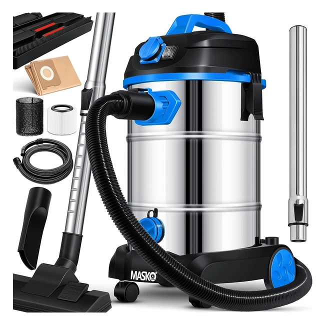 Masko Industriesauger 1800W mit Blasfunktion, Mehrzwecksauger trocken & nasssaugen, beutellos