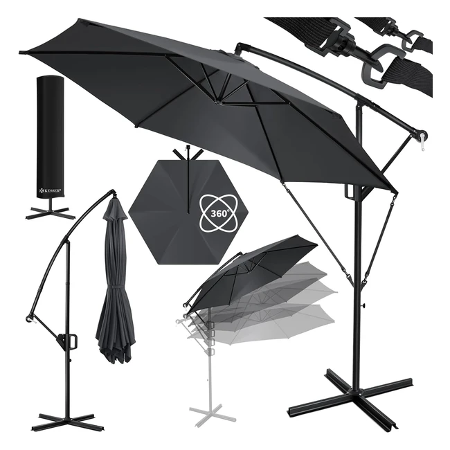 Kesser Alu Ampelschirm 300 cm - UV-Schutz - Wasserabweisend - 360 Funktion