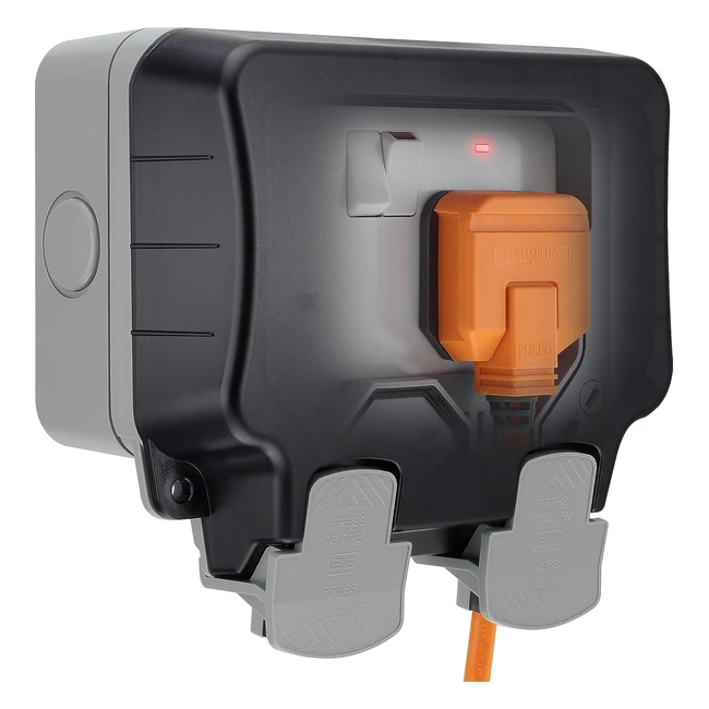 BG Electrical WP2201 Double Weatherproof Outdoor Switched Power Socket IP66 Rated 13 Amp Grey