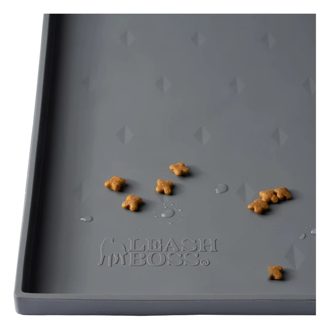Leashboss Splash Mat XL Dog Food Mat - Non-Slip Waterproof Silicone Pet Mat - Grey