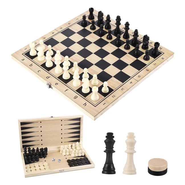 Jeu dchecs en bois 3 en 1 - Chess Dames Backgammon - Portable et pliable - 29