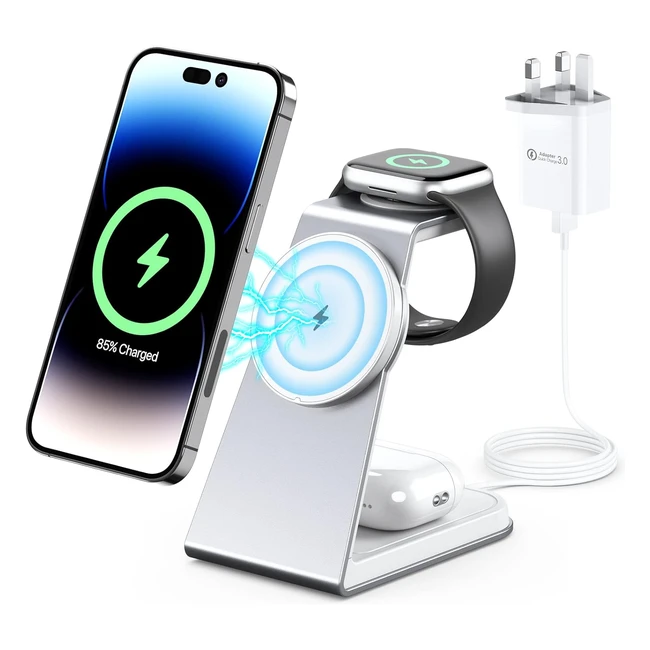 3 in 1 Magsafe Wireless Charging Station - Aluminum Alloy - Fast Charger - iPhon