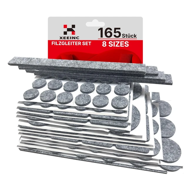 Patins pour meubles Xeeinc 165 pces autoadhsifs feutre 3mm - 8 tailles gris