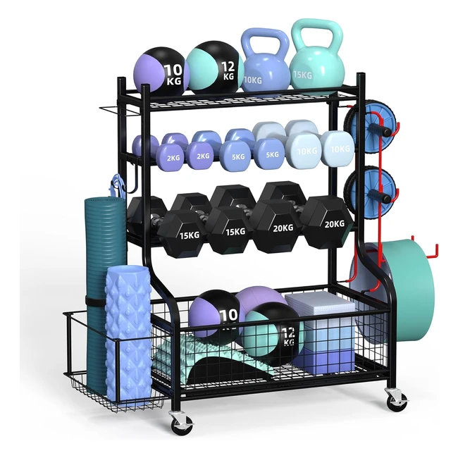 Dumbbell Rack with Wheels and Hooks | Zachvo Yoga Mat Storage | 100-160kg Load Capacity