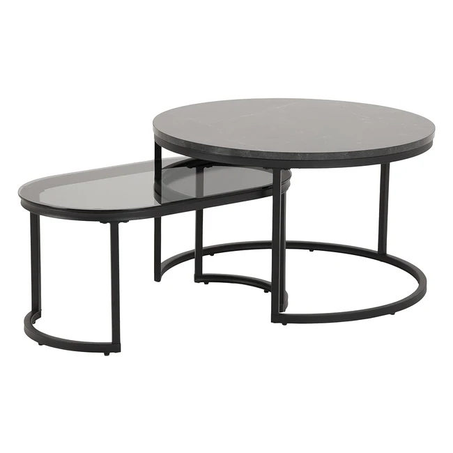 Tables basses design AC Furniture Spencer lot de 2 effet marbre verre mtal noir