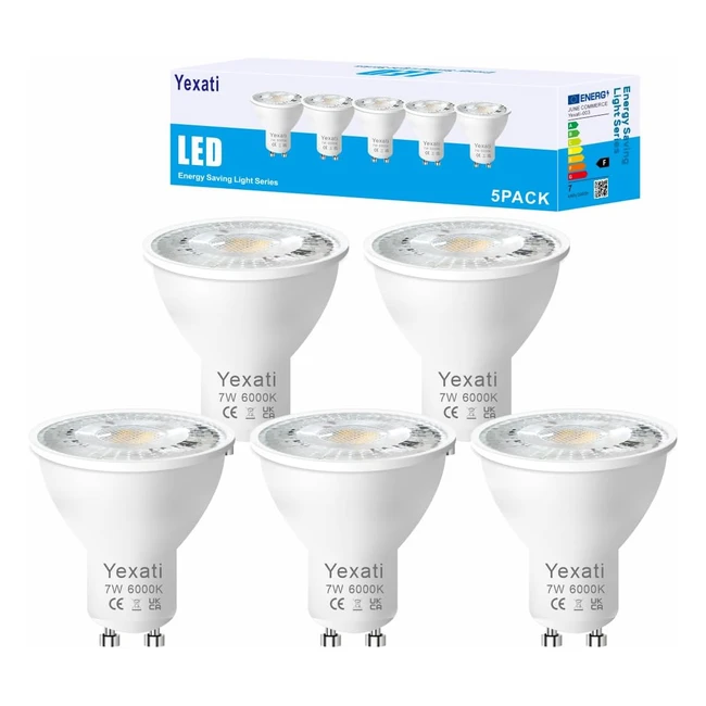 Yexati GU10 LED Bulbs 550 Lumens 7W Equivalent to 50W Halogen LED Cool White 6000K Non Dimmable Pack of 5