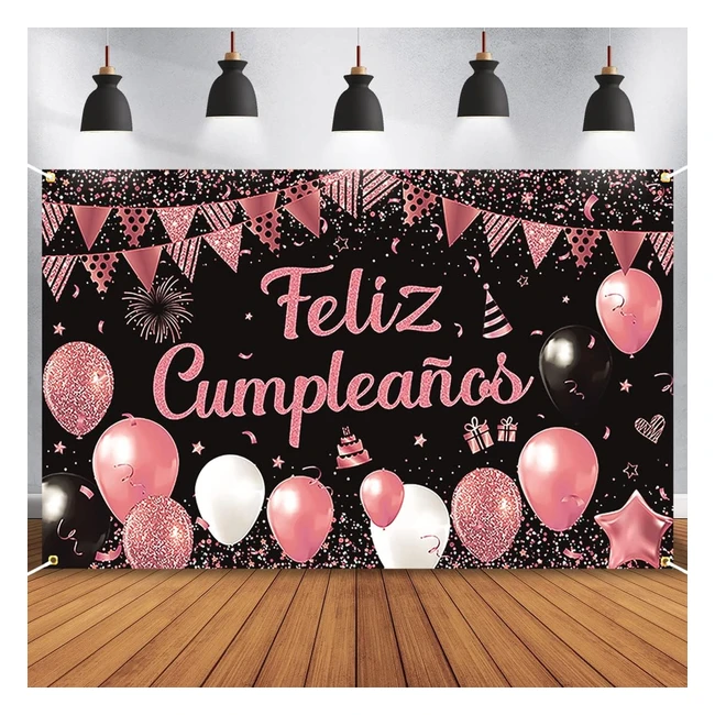 Pancarta Cumpleaños Feliz Español Decoración Fiesta Rosa #110180cm