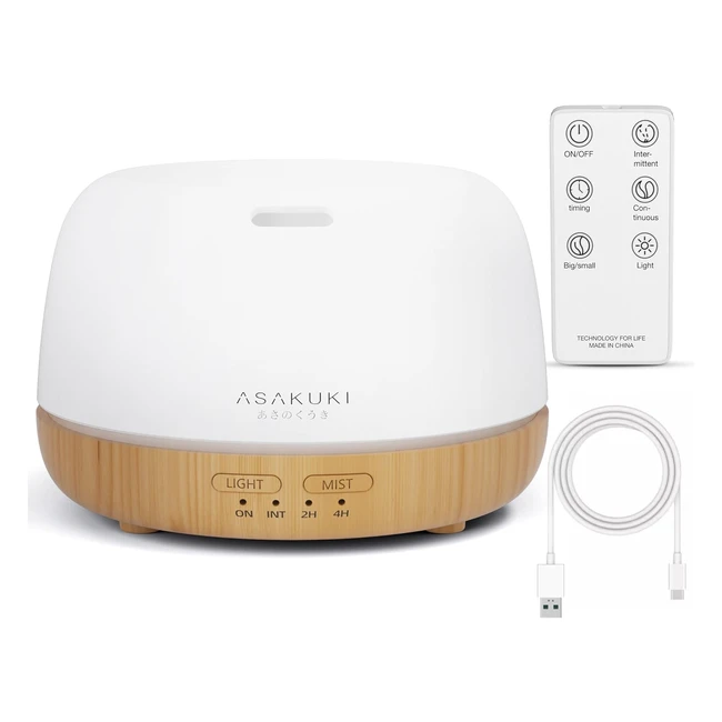 Asakuki Essential Oil Diffuser 300ml Ultrasonic Humidifier with Remote Control 