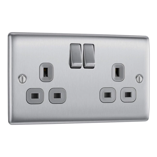 BG Electrical NBS22G Double Switched Power Socket Brushed Steel 13 Amp - Modern Elegance & Easy Installation