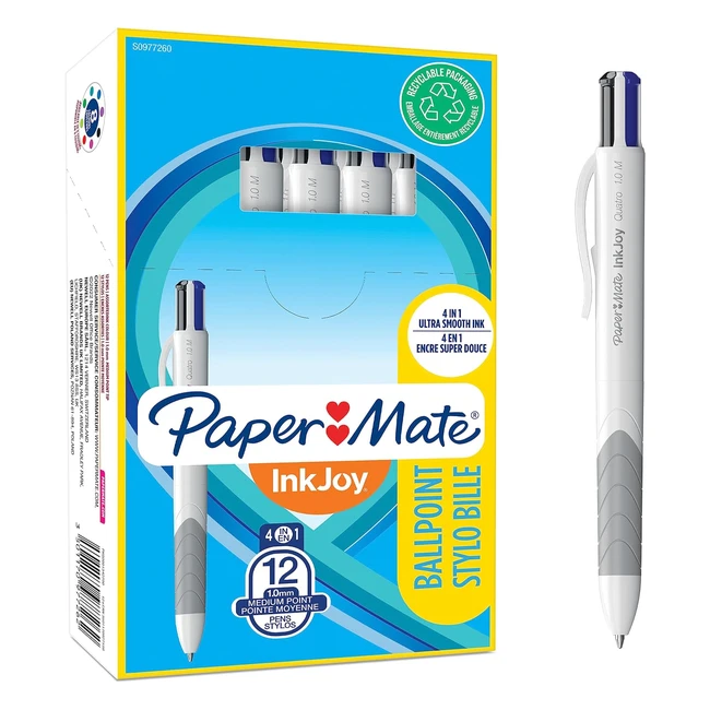Paper Mate InkJoy Quatro 4-Color Ballpoint Pen - Business Colors - Medium Point 1.0mm - Pack of 12
