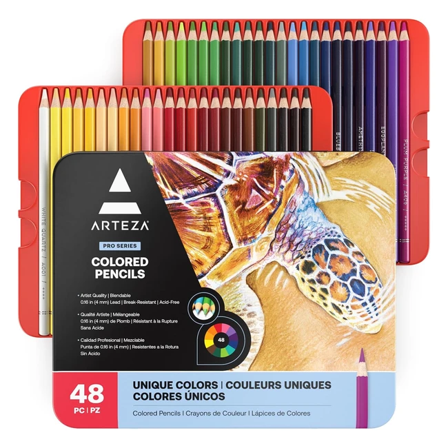 Arteza 48 Professional Colouring Pencils - Soft Waxbased Cores - Vibrant Colours