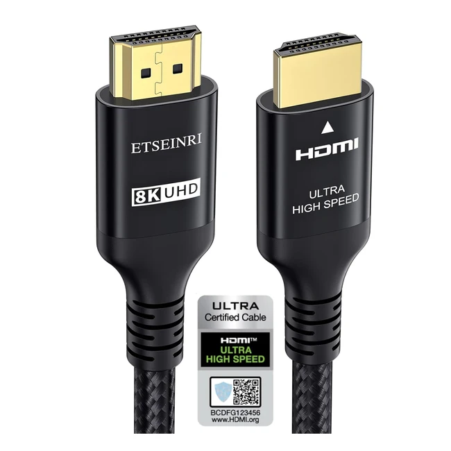 Etseinri 8K HDMI 21 Cable 5m Certified 48Gbps Ultra High Speed HDMI Cable 4K 120Hz 8K 60Hz 10K eARC HDCP 2223 Dynamic HDR Dolby Atmos PS5 Xbox HDTV Monitor