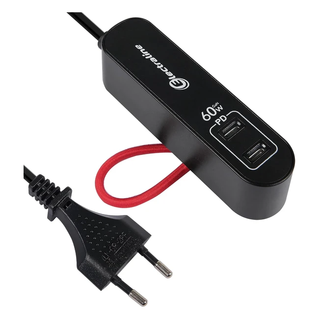 Caricatore Portatile 60W Power Delivery PD Gan con 2 USB Tipo C - Electraline 62655
