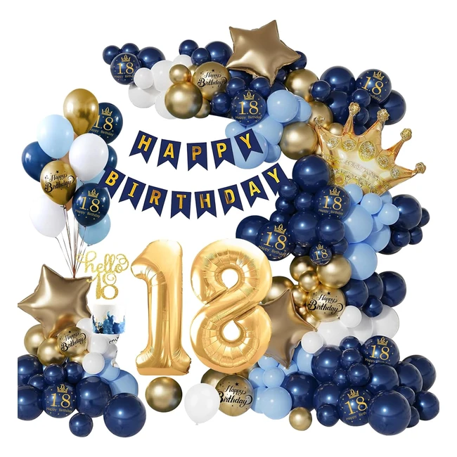 Globos 18 Cumpleaños Azul Marino Oro - Decoración Fiesta 18 Años
